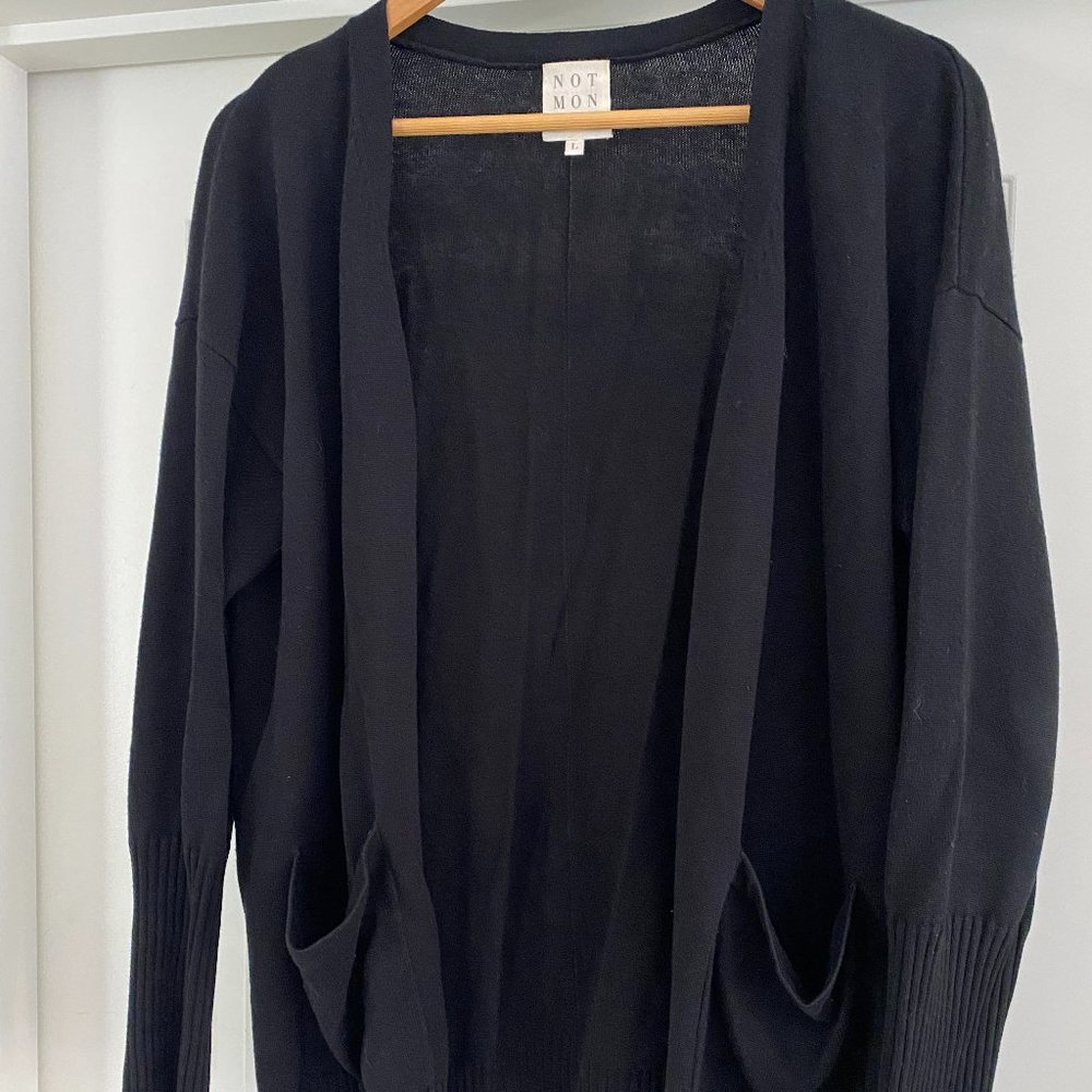 Not Monday Leighton Boyfriend Buttoned Cardigan with Pockets - Black - L
